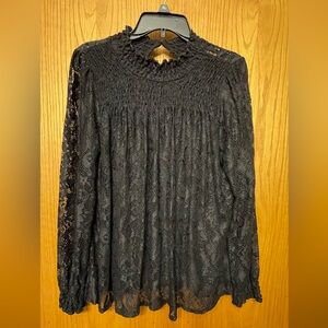 Black Flowy Lace Long Sleeve Blouse Size XL